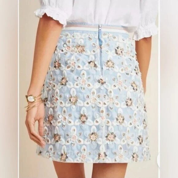 Maeve Persephone Sequin Beaded Mini Skirt Blue Pink Size 00 - Picture 2 of 10